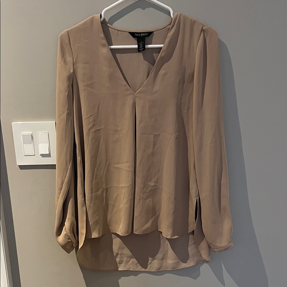 White House Black Market Taupe V-Neck Blouse